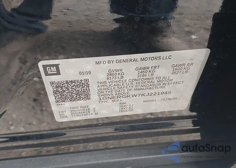 2019 Chevrolet Traverse 1Lt from USA, damaged, VIN 1GNERGKW7KJ221945